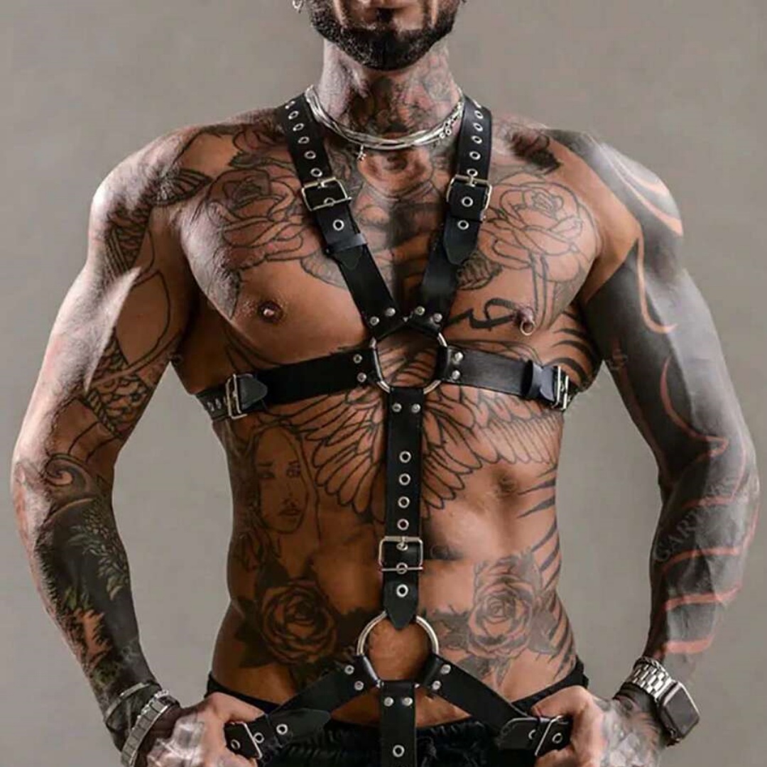 Leather Work Vest - Homens sexy colete de couro bondage