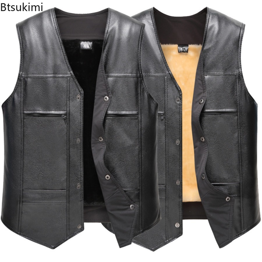 Leather Work Vest - Outono inverno novo colete de couro