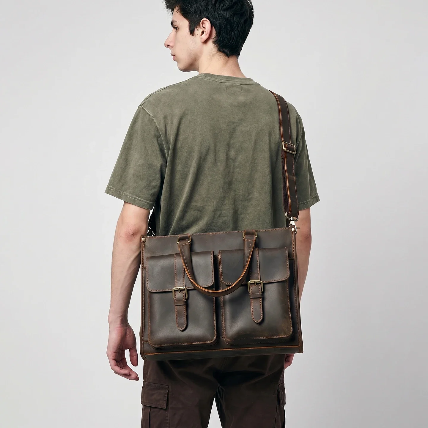 Leather Work Bag Mens - Bolsa de Ombro Masculina Vintage em