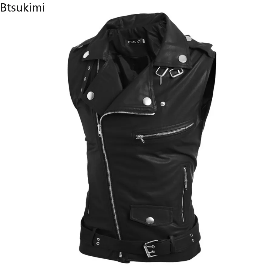 Leather Work Vest - Colete Masculino Casual de Couro PU