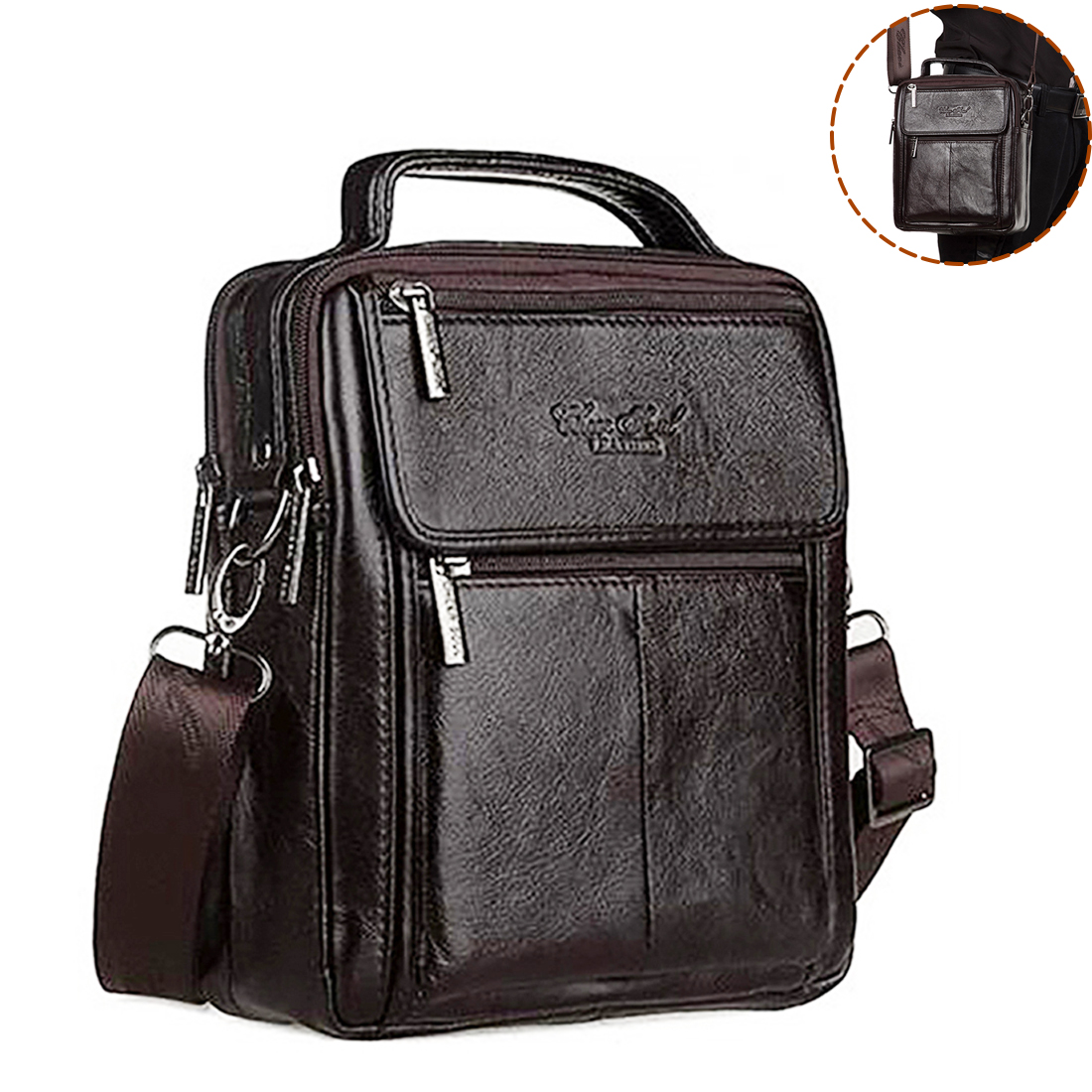 Leather Work Bag Mens - Bolsa Transversal Masculina de Couro Genuíno