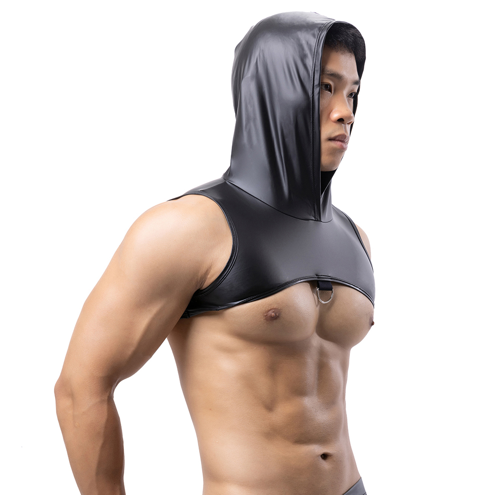 Leather Work Vest - Homens de couro falso com capuz