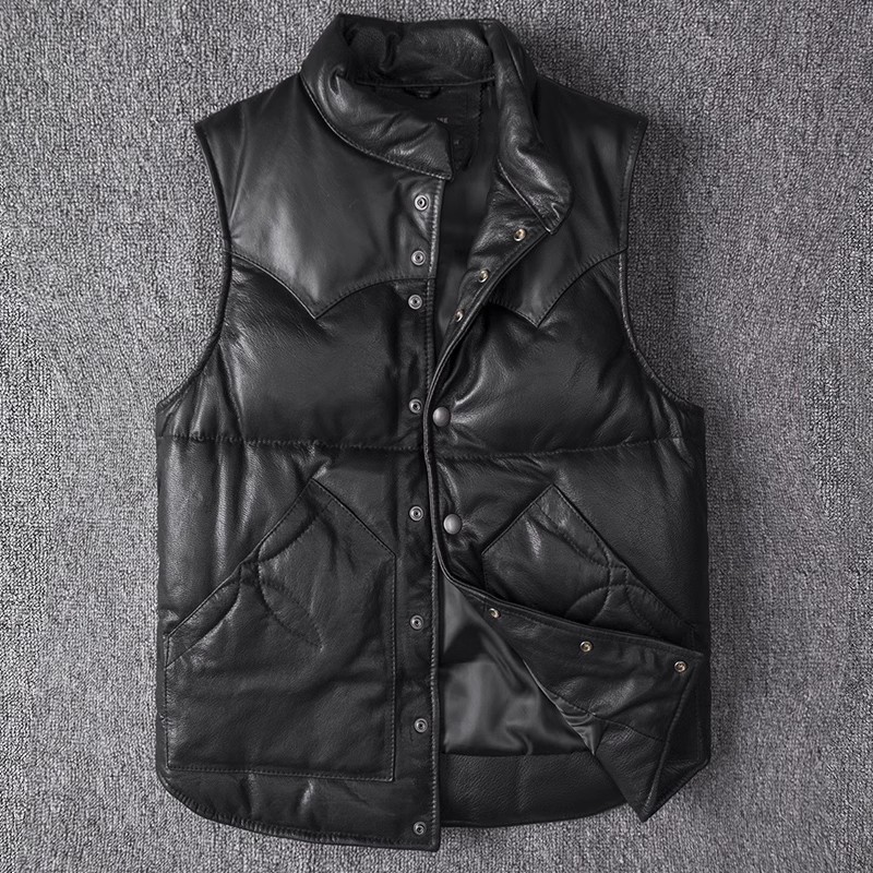 Leather Work Vest - Jaqueta de couro masculina slim fit
