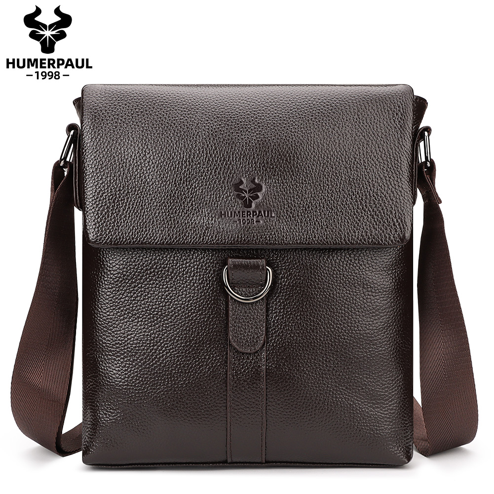 Leather Work Bag Mens - HUMERPAUL-Bolsa de ombro de couro genuíno