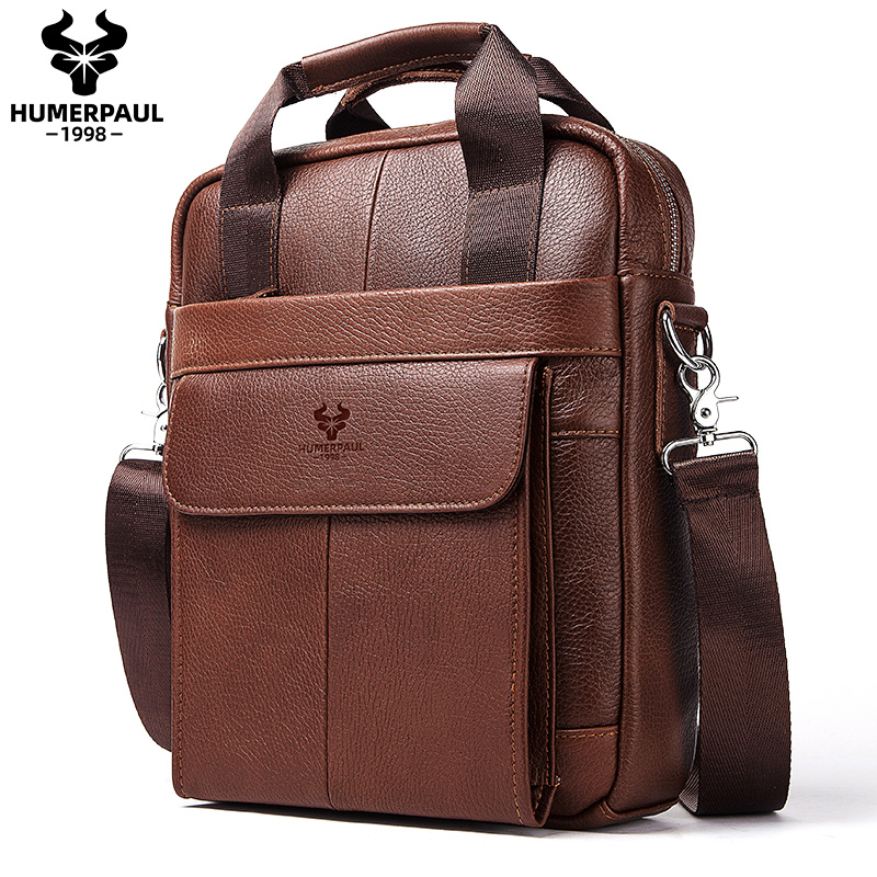 Leather Work Bag Mens - Bolsa de couro genuíno durável para