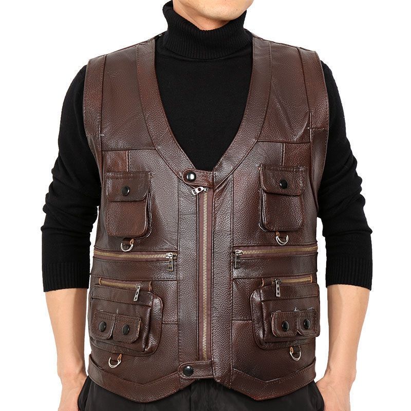 Colete de couro genuíno dos ho - Leather Work Vest avaliação e preço