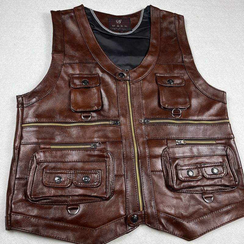 Colete de couro genuíno dos ho - Leather Work Vest avaliação e preço
