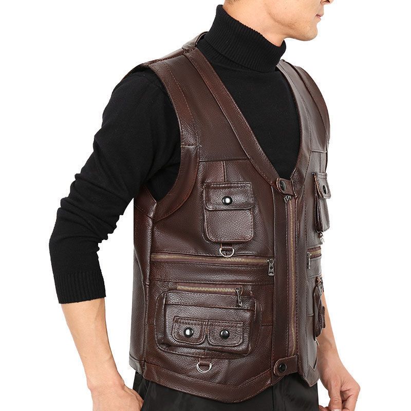 Colete de couro genuíno dos ho - Leather Work Vest avaliação e preço