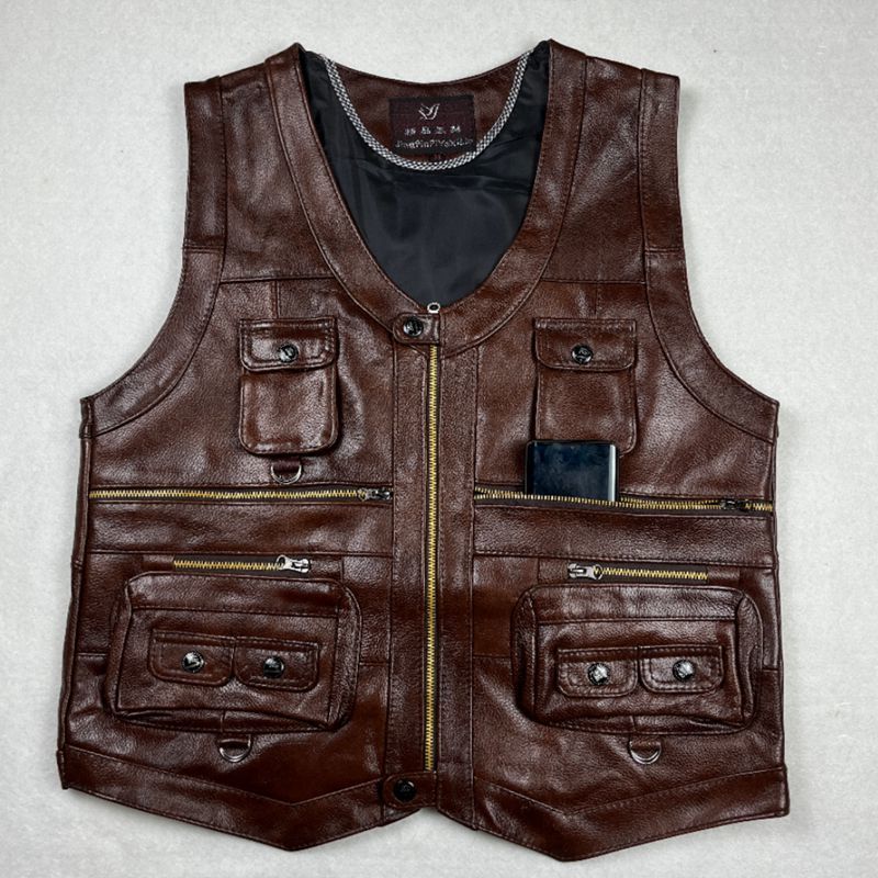 Colete de couro genuíno dos ho - Leather Work Vest avaliação e preço