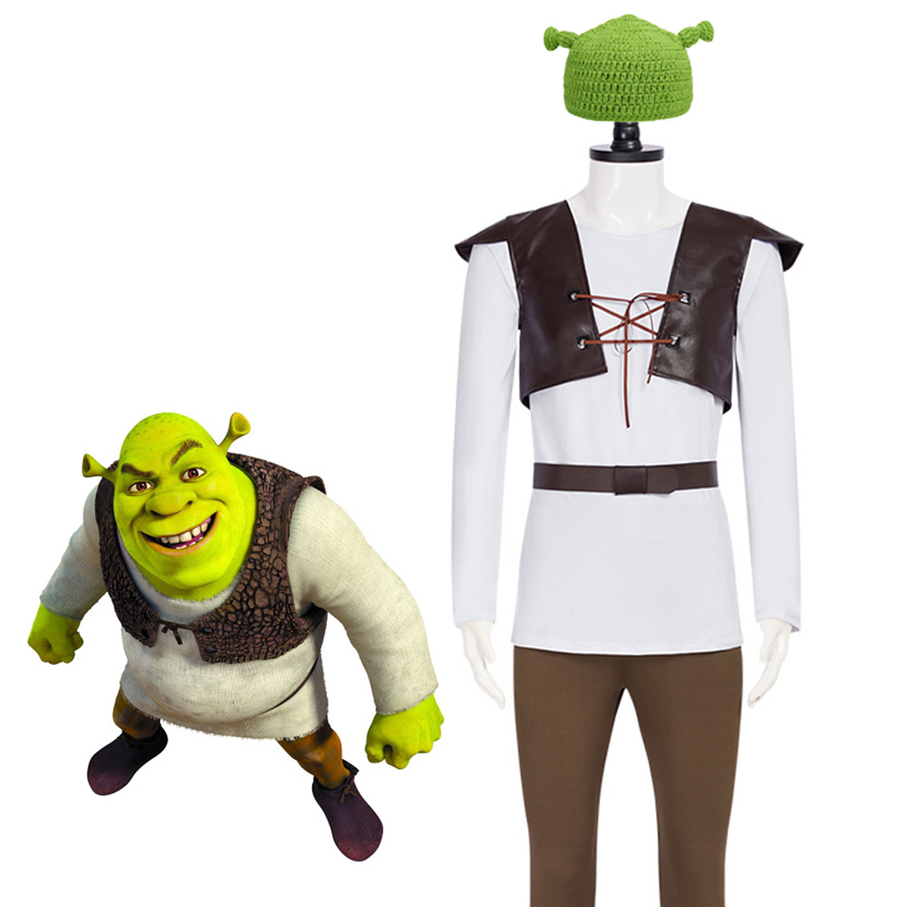 Shrek cosplay trajes chapéu ve - Leather Work Vest avaliação e preço