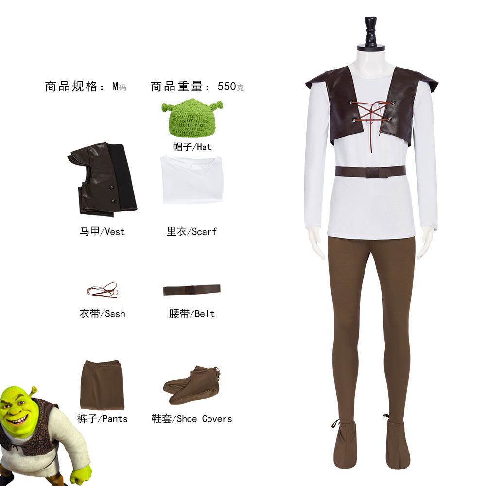 Shrek cosplay trajes chapéu ve - Leather Work Vest avaliação e preço