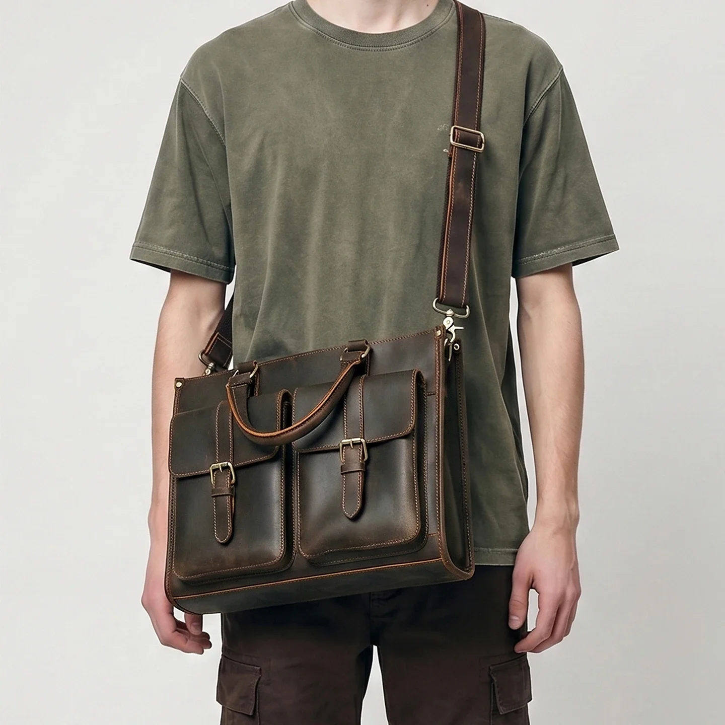 Bolsa de Ombro Masculina Vinta - Leather Work Bag Mens avaliação e preço
