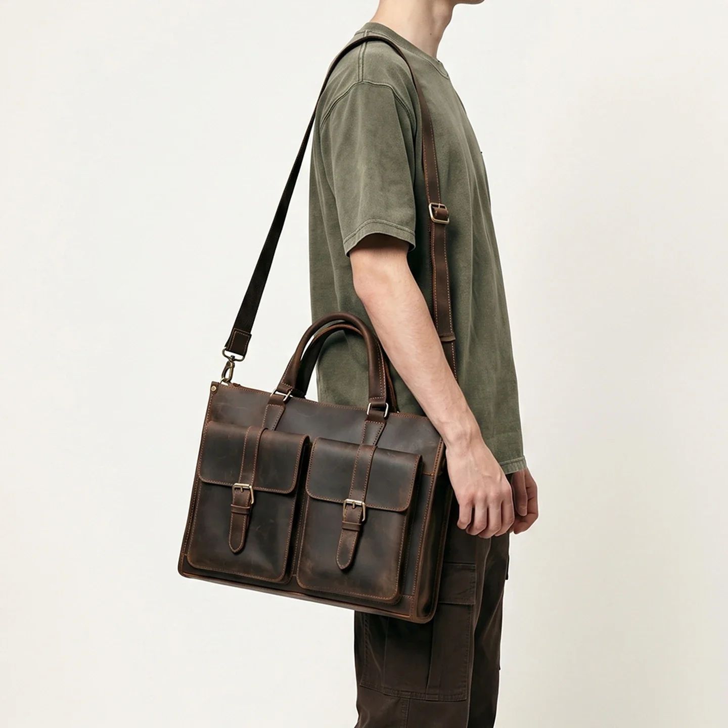 Bolsa de Ombro Masculina Vinta - Leather Work Bag Mens avaliação e preço