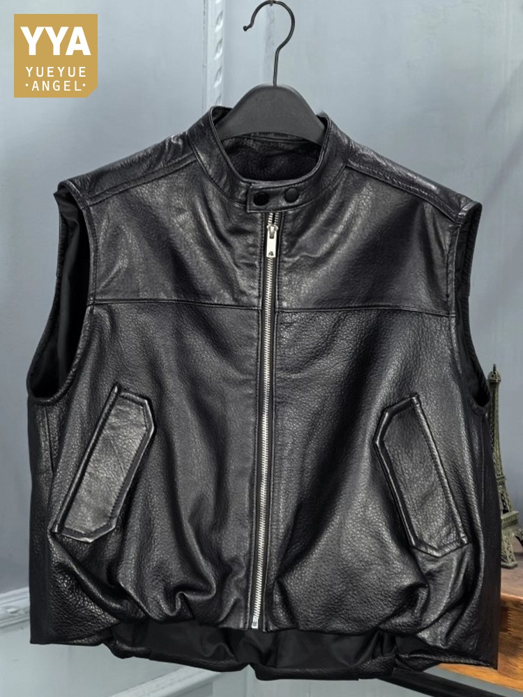 Moda outono natural pele de ca - Leather Work Vest avaliação e preço