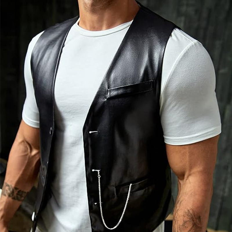 Novo Simples masculino plutôni - Leather Work Vest avaliação e preço