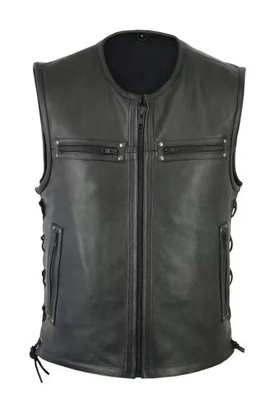 Novo Colete de Couro de Cor Só - Leather Work Vest avaliação e preço