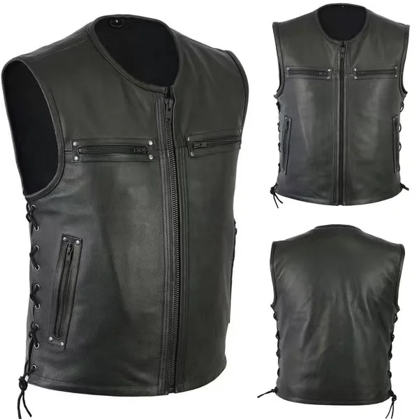 Novo Colete de Couro de Cor Só - Leather Work Vest avaliação e preço
