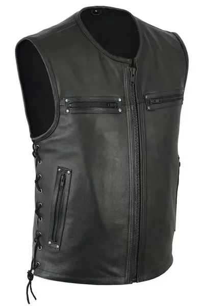 Novo Colete de Couro de Cor Só - Leather Work Vest avaliação e preço